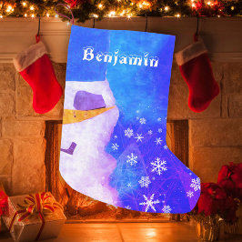 Calcetín Navideño Pequeño Hombre de nieve azul lindo con niños con copos de 