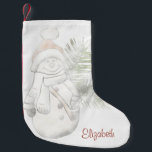 Calcetín Navideño Pequeño Hombre De Nieve Con Sombrero Santa - Personalizado<br><div class="desc">Adorable muñeco de nieve con sombrero de santa y tu nombre.</div>