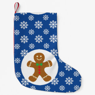 Calcetín Navideño Pequeño Hombre de pan de jengibre Snflakes Blue