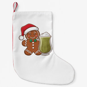 Calcetín Navideño Pequeño Hombre de Pan de Jengibre Sosteniendo Bebida de Ma