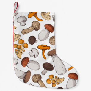 Calcetín Navideño Pequeño Hongos dibujados a mano: fondo de comida.