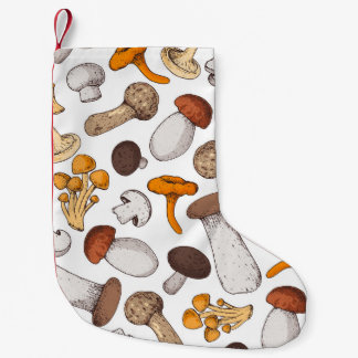 Calcetín Navideño Pequeño Hongos dibujados a mano: fondo de comida.