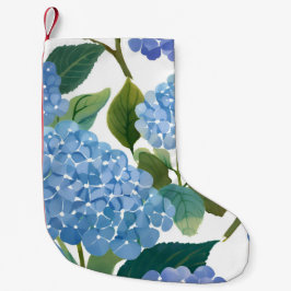 Calcetín Navideño Pequeño Hortensias Azules | Hermoso Arbusto Floral