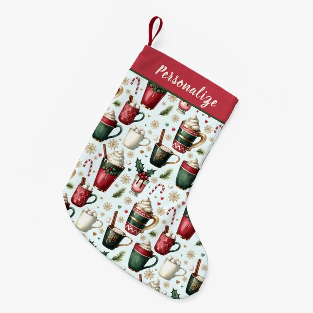 Calcetín Navideño Pequeño Hot Christmas Holiday Drinks Pattern Personalized (Frente (Colgado))