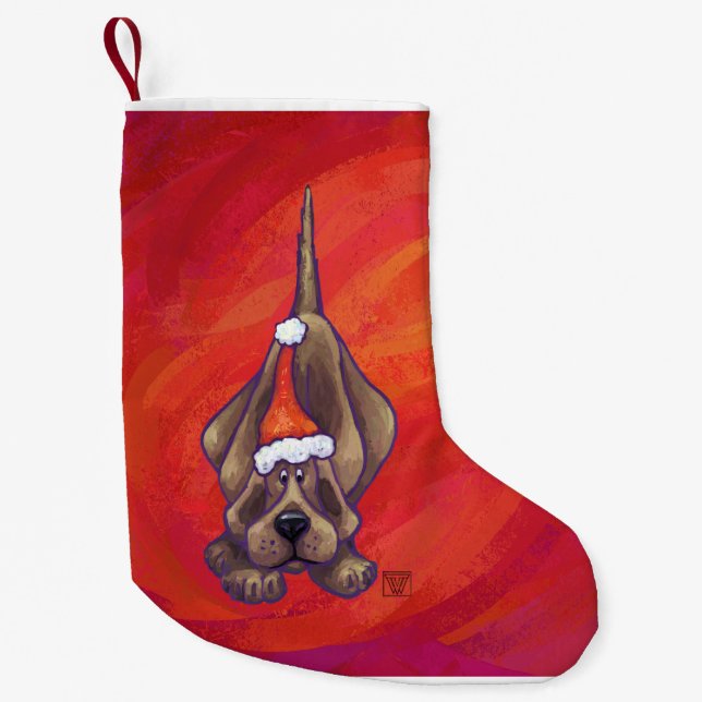 Calcetín Navideño Pequeño Hound Dog Navidades En Rojo (Anverso)