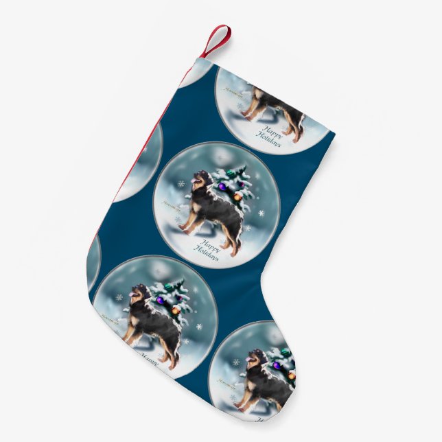 Calcetín Navideño Pequeño Hovawart Merry Christmas (Frente (Colgado))