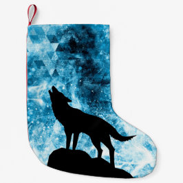 Calcetín Navideño Pequeño Howling Wolf Winter humo azul de nieve Resumen