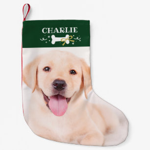 Calcetín Navideño Pequeño Hueso Adorable Foto Personalizada Perro Mascota