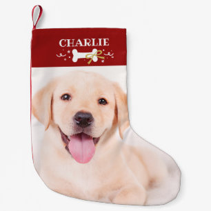 Calcetín Navideño Pequeño Hueso Adorable Foto Personalizada Perro Mascota
