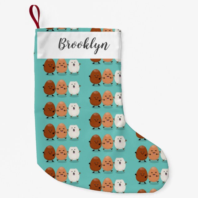 Calcetín Navideño Pequeño Huevos kawaii lindo ilustracion personalizado dive (Anverso)