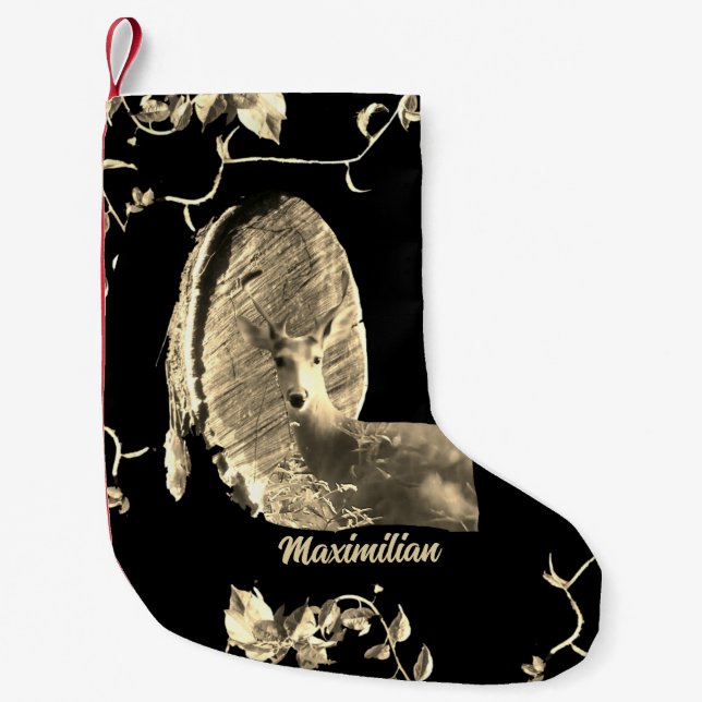 Calcetín Navideño Pequeño Hunter Country Wood Knot Buck Deer (Anverso)