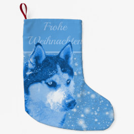Calcetín Navideño Pequeño Husky blau Frohe Weihnachten für Daddy