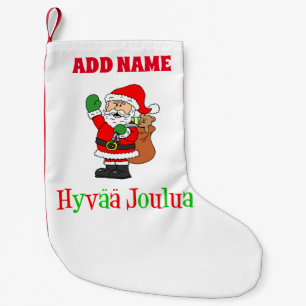 Calcetín Navideño Pequeño Hyvaa Joulua Nombre Personalizado Finlandés