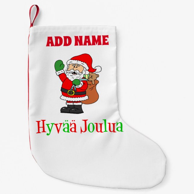 Calcetín Navideño Pequeño Hyvaa Joulua Nombre Personalizado Finlandés (Anverso)