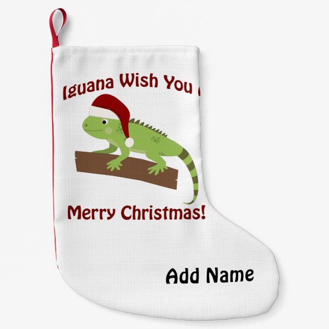 Calcetín Navideño Pequeño Iguana Te Desea Una Feliz Navidad (Anverso)