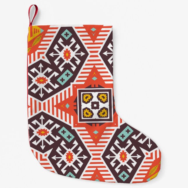 Calcetín Navideño Pequeño Ikat Aztec: Textura de rayas étnicas (Anverso)