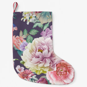 Calcetín Navideño Pequeño Ilustracion acuarela con flores. Big Set acuático