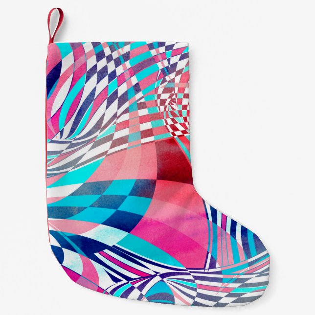 Calcetín Navideño Pequeño Ilustracion acuarela con ondas lineales gráficas  (Anverso)
