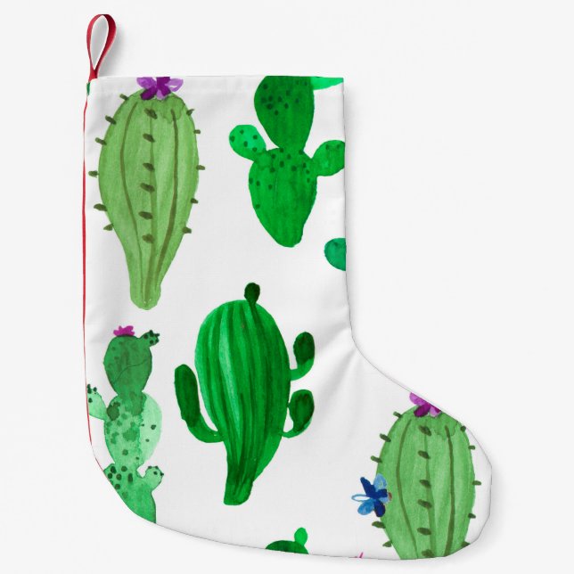 Calcetín Navideño Pequeño Ilustracion acuarela de cactus del desierto de tin (Anverso)
