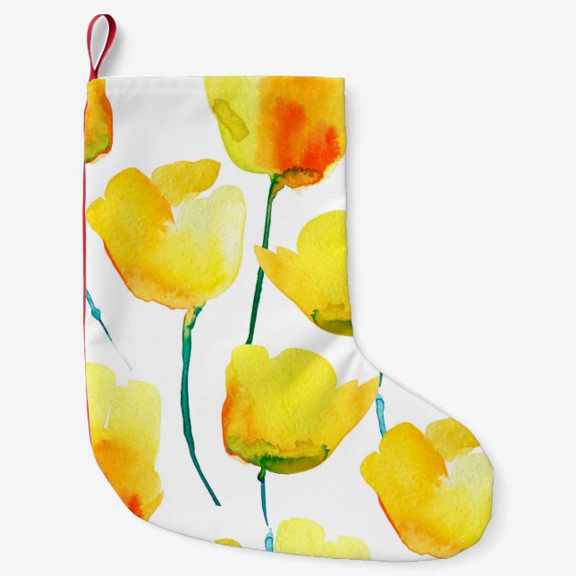 Calcetín Navideño Pequeño Ilustracion acuarela de tulipanes. Mano sin costur (Anverso)