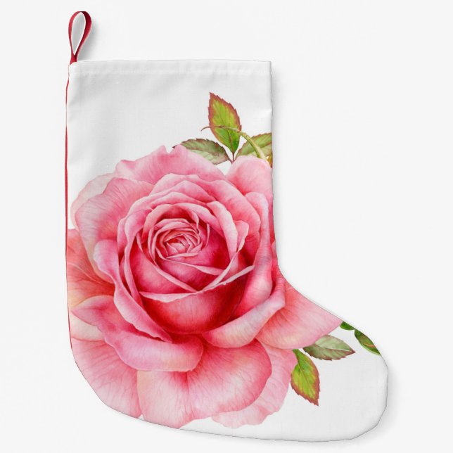 Calcetín Navideño Pequeño Ilustracion acuático de una delicada rosa wi (Anverso)