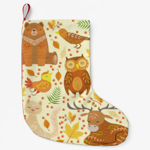 Calcetín Navideño Pequeño Ilustracion de animales forestales ornamentales.