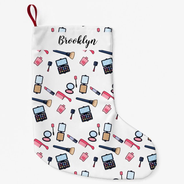 Calcetín Navideño Pequeño Ilustracion de cosméticos/personalizados de maquil (Anverso)