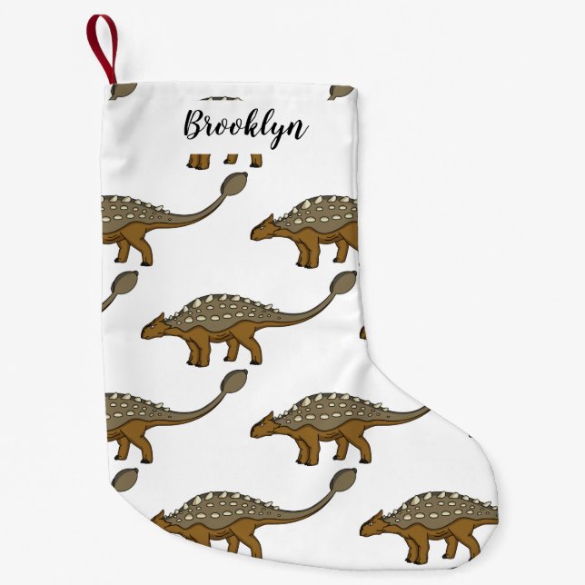 Calcetín Navideño Pequeño Ilustracion de dinosaurios blindados de Ankylosaur (Anverso)