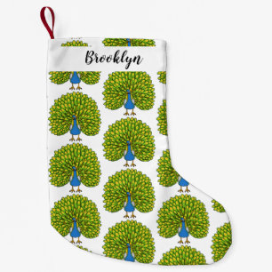 Calcetín Navideño Pequeño Ilustracion de pájaro pavo real