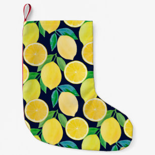 Calcetín Navideño Pequeño Ilustracion de patrón de cosecha de limón de acu