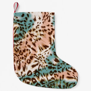 Calcetín Navideño Pequeño Ilustracion de patrón leopardo, impresión animal 