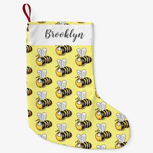 Calcetín Navideño Pequeño Ilustracion de personalizado de abejas alegres (Anverso)