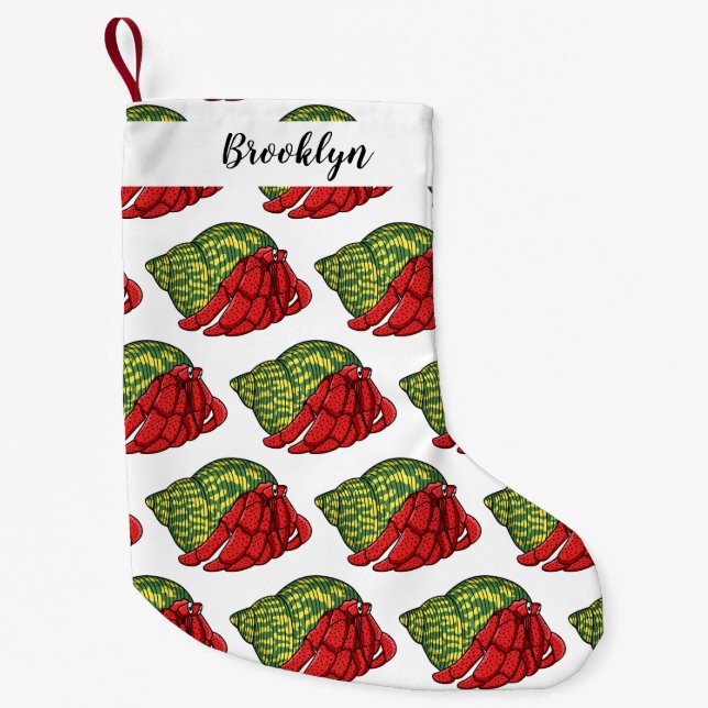 Calcetín Navideño Pequeño Ilustracion de personalizado de cangrejo ermitaño (Anverso)