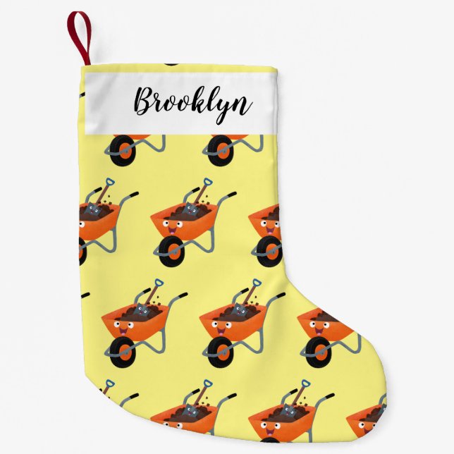 Calcetín Navideño Pequeño Ilustracion de personalizado de carretilla naranja (Anverso)