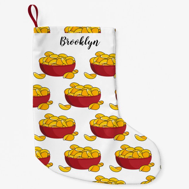 Calcetín Navideño Pequeño Ilustracion de personalizado de chips de papa (Anverso)