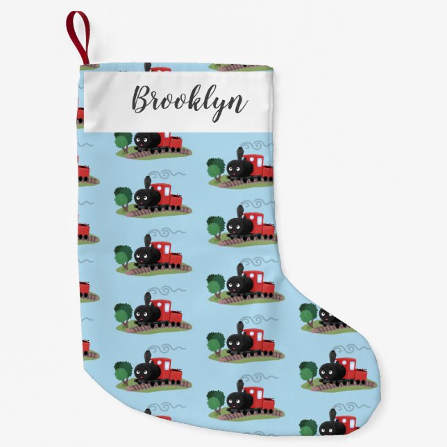 Calcetín Navideño Pequeño Ilustracion de personalizado de locomotora de trac (Anverso)