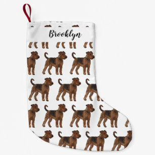 Calcetín Navideño Pequeño Ilustracion de personalizado de perro Airedale ter