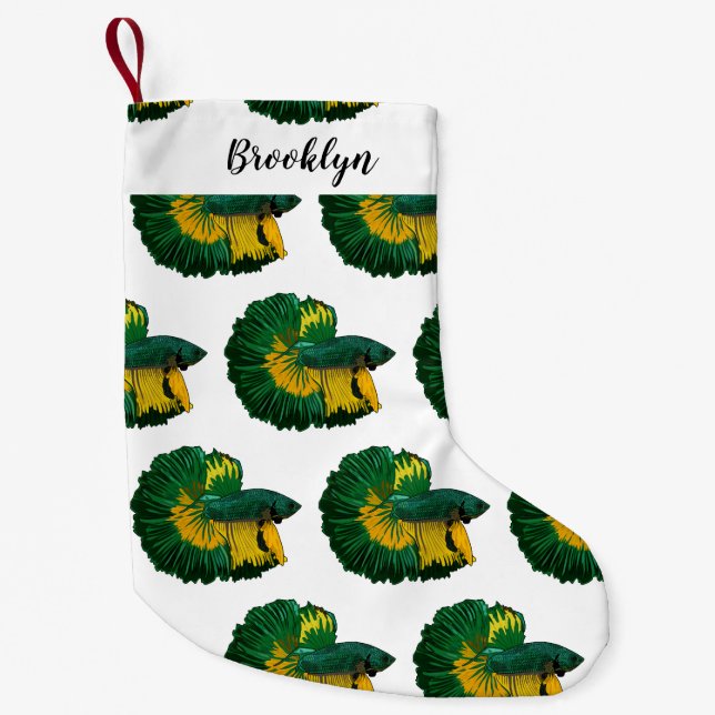 Calcetín Navideño Pequeño Ilustracion de personalizado de pescado de lucha s (Anverso)