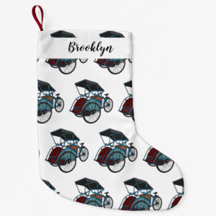 Calcetín Navideño Pequeño Ilustracion de personalizado de rickshaw en bicicl