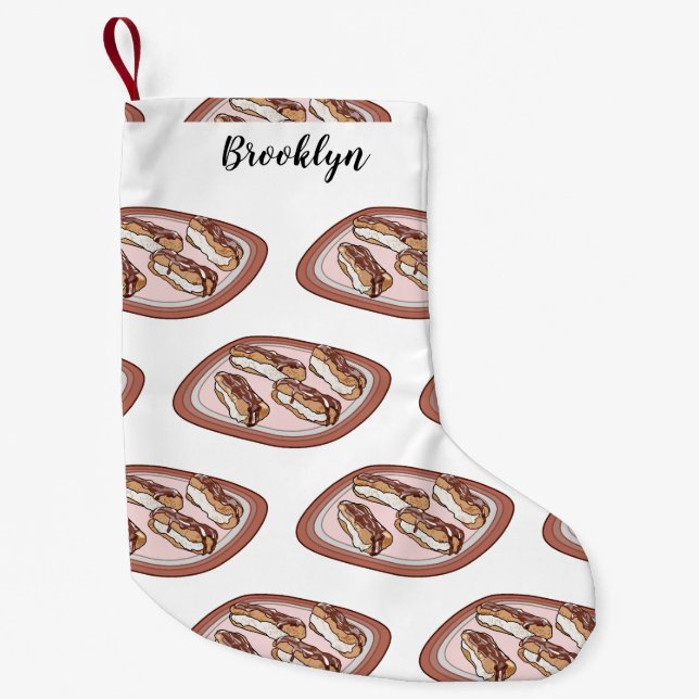 Calcetín Navideño Pequeño Ilustracion de personalizado eclair de chocolate (Anverso)