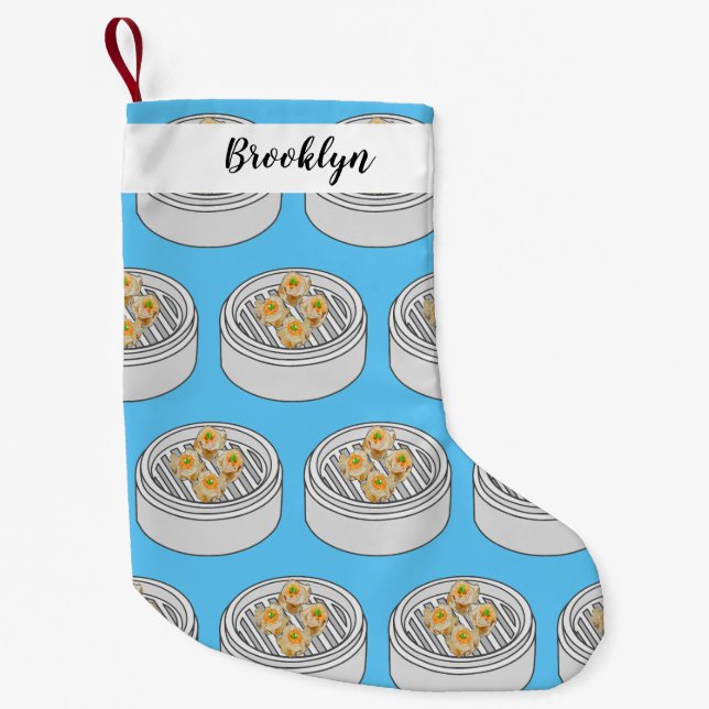 Calcetín Navideño Pequeño Ilustracion de Shumai dim sum personalizado (Anverso)