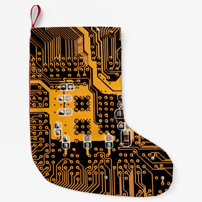 Calcetín Navideño Pequeño Ilustración de textura de microesquema,microchip,r (Anverso)