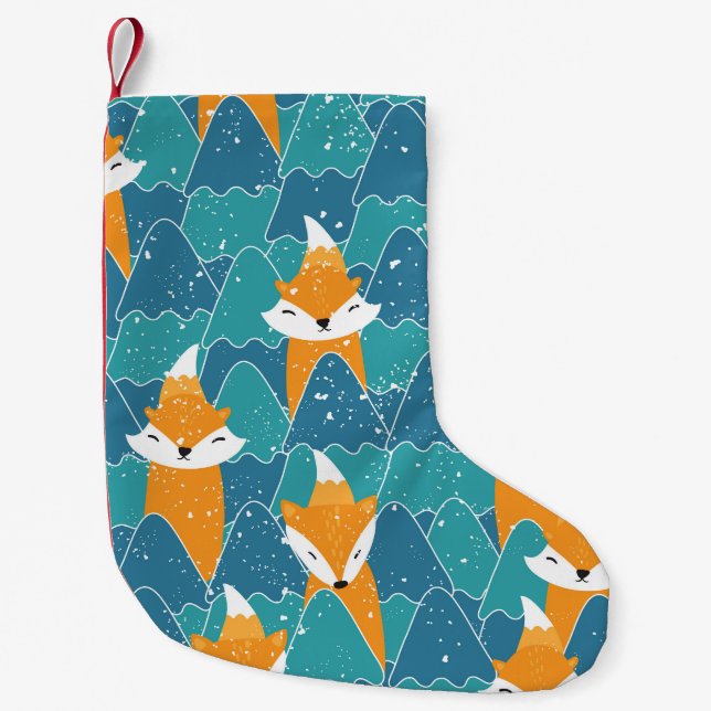Calcetín Navideño Pequeño Ilustracion de zorros de época (Anverso)