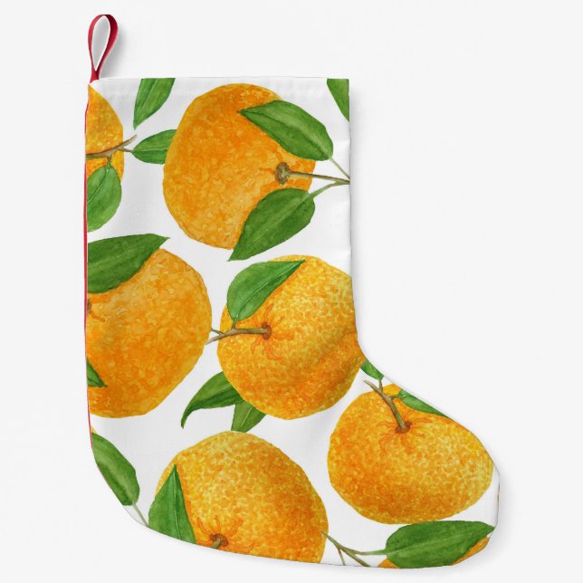 Calcetín Navideño Pequeño Ilustracion mandarino de Tangerina: agua vibrante (Anverso)