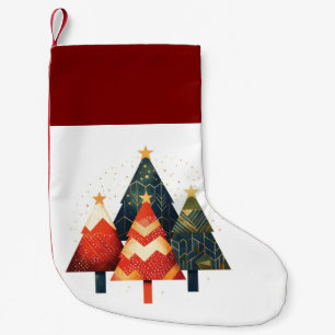 Calcetín Navideño Pequeño Ilustración minimalista de árboles de Navidad geom