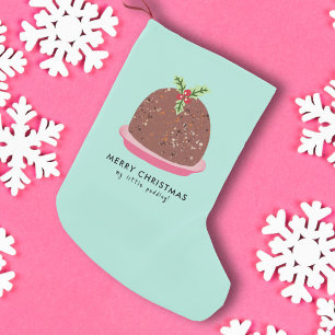 Calcetín Navideño Pequeño Ilustración moderna de pudín de Navidad feliz