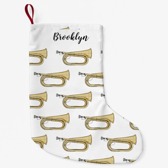 Calcetín Navideño Pequeño Ilustracion personalizado Bugle (Anverso)