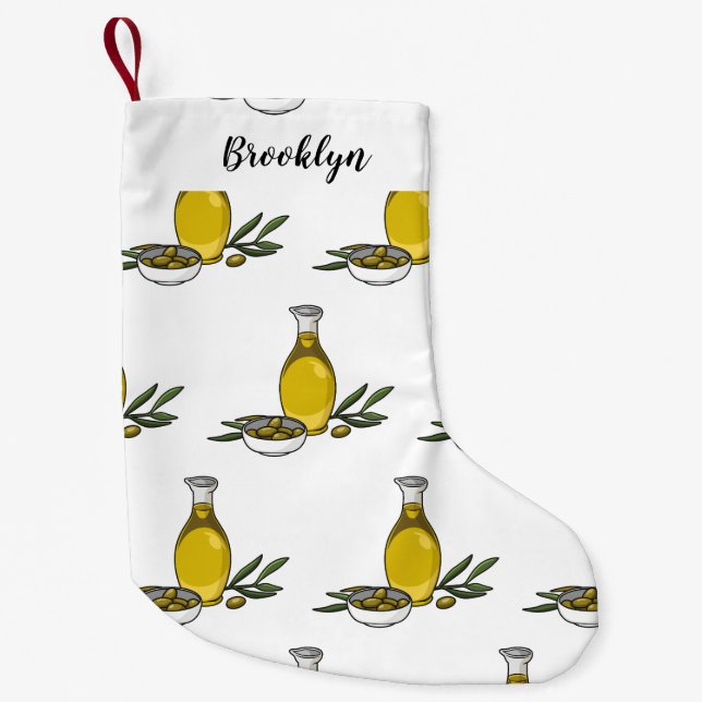 Calcetín Navideño Pequeño Ilustracion personalizado de aceite de oliva (Anverso)