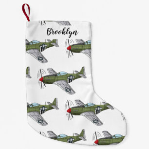 Calcetín Navideño Pequeño Ilustracion personalizado de avión militar