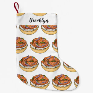 Calcetín Navideño Pequeño Ilustracion personalizado de bagel de Salmon